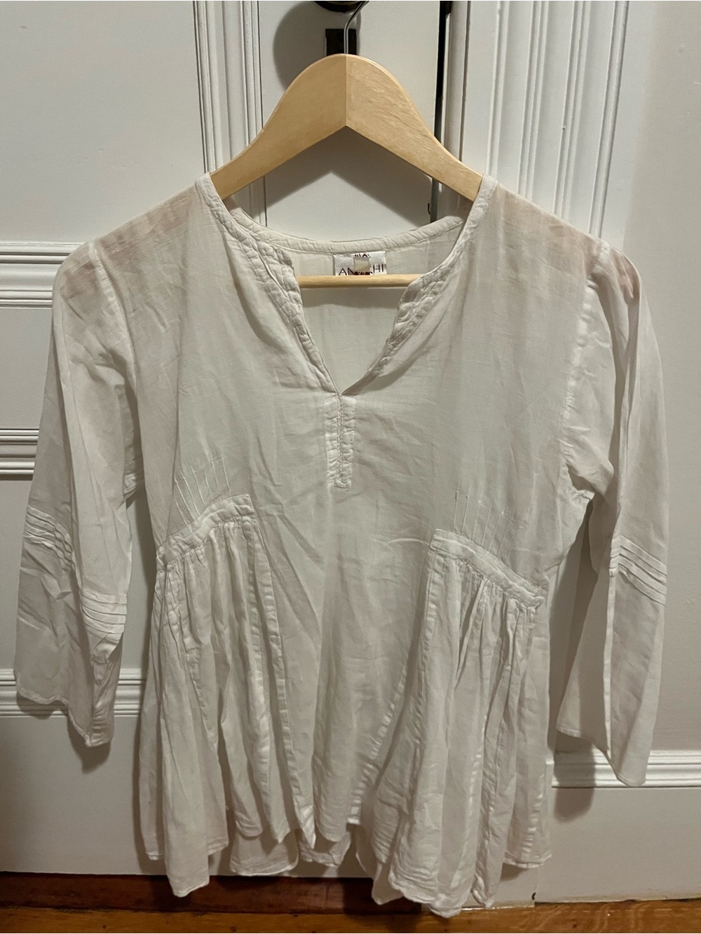 Anokhi White Gauzy Babydoll Blouse XS